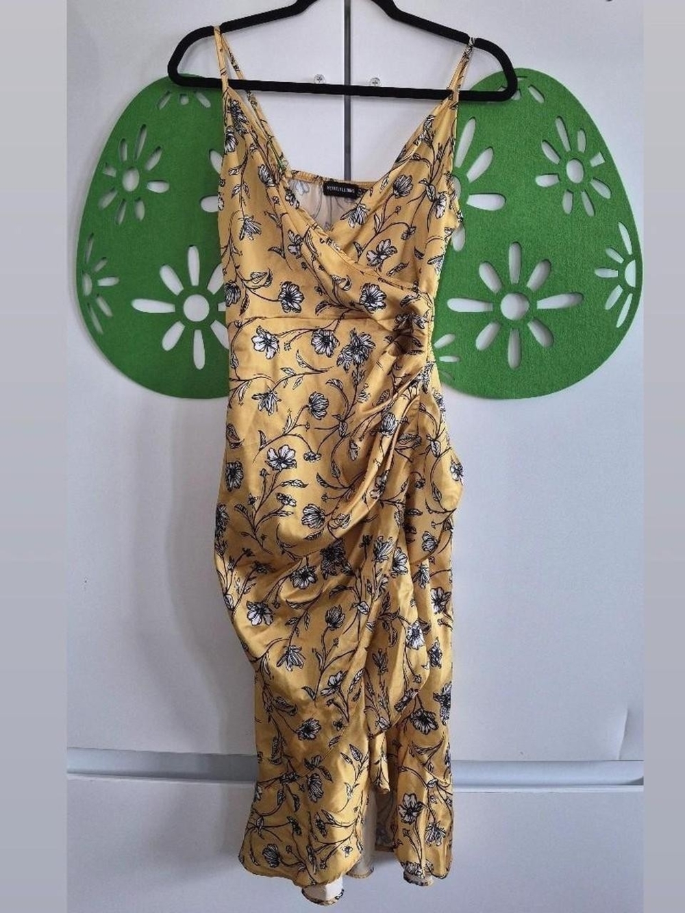 Yellow Floral Slip Dress with Draped Detail